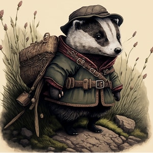 2 x Vintage Badger Adventurer drawings, digital prints, download, 100% original work, printable, Digital file