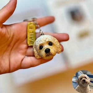 Porte-clés personnalisé avec breloque chien | Portrait d'animal de compagnie en argile sculpté à la main à partir de la photo | Cadeau commémoratif pour les propriétaires de chiens | Souvenir unique de moins de 70 ans