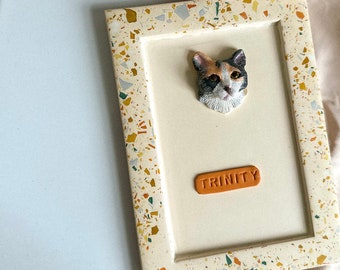 Hand-Sculpted Pet Portrait Terrazzo Frame Decoration |Custom Pet Figures |Perfect Birthday Gift for Pet Owners |Pet Memorial | Pet Sculpture
