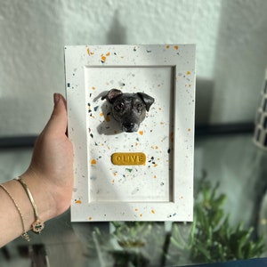 Hand-Sculpted Pet Portrait Terrazzo Frame Decoration |Custom Pet Figures |Perfect Birthday Gift for Pet Owners |Pet Memorial | Pet Sculpture