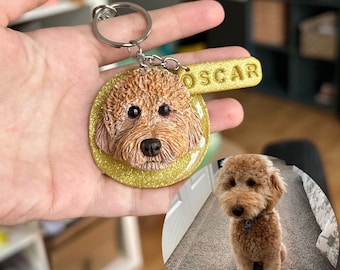 Portachiavi per animali domestici scolpiti a mano/Regalo di compleanno personalizzato per proprietari di animali domestici/Ritratti di animali domestici personalizzati/Ritratti di animali in argilla/Memoriale unico per animali domestici