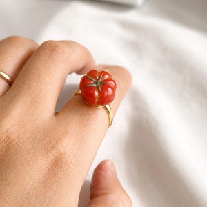 Heirloom Tomato Ring - Adjustable Statement Bezel Ring - Handmade Mini Food Jewelry