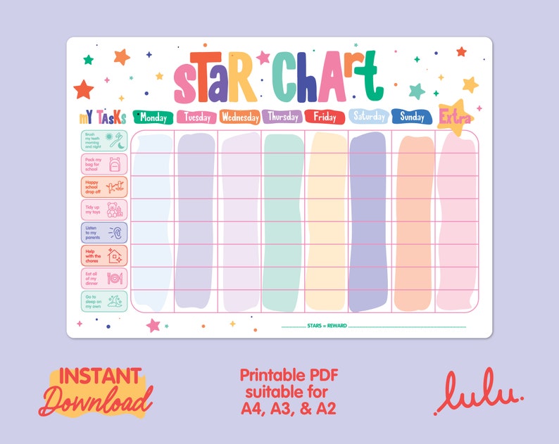 Printable Kids Rewards Chart | Printable Behavior Chart | Daily Chore ...