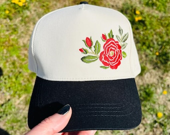 Offset Rose Hat Ball Cap with Adjustable Snap Back