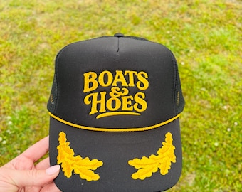 Boats and Hoes Prestige Worldwide Embroidered Trucker Hat, Beach Boat Lake Life Snapback