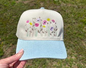 Anemone Poppy Flowers Hat with Adjustable Snap Back