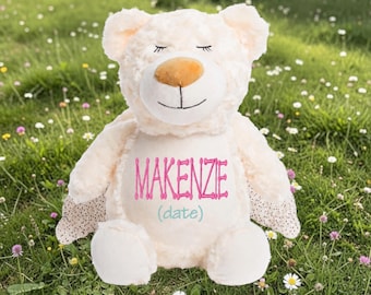 Cubbies Personalized Sleeping Angel Baby Bear Stuffed Animal with Removable Cover Custom Embroidered Name on Belly