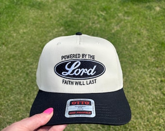 Embroidered Powered By The Lord Ball Cap Choose Your Bill and Thread Color – Adjustable Snap Back