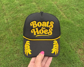 Boats and Hoes Prestige Worldwide Embroidered Trucker Hat, Beach Boat Lake Life Snapback
