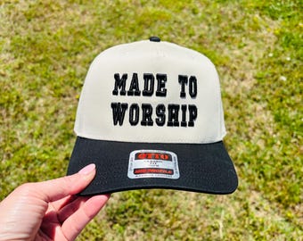 PUFF Embroidered Made To Worship Ball Cap Choose Your Bill and Thread Color – Adjustable Snap Back