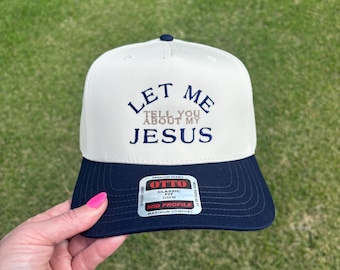 Embroidered Let Me Tell You About My Jesus Ball Cap Choose Your Bill and Thread Color – Adjustable Snap Back