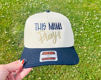 Embroidered This Mama Prays Ball Cap Choose Your Bill and Thread Color – Adjustable Snap Back