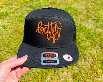 Your Color Choice Batter Up PUFF Embroidery SnapBack Trucker Hat Ball Cap