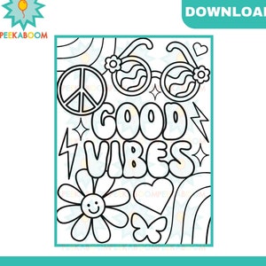 GOOD vibes GROOVY DAISY Peace Zeichen Malseite sofortiger digitaler Download pdf Datei