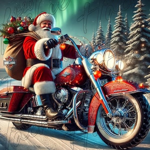 Papá Noel en motocicleta PNG, Papá Noel, motocicleta, Harley, regalos, PNG, Navidad, imágenes prediseñadas, imágenes digitales