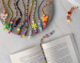 custom beaded bookmark charm • personalized color and style mystery bookmarker • stretchy, durable, flexible, seed beads • bookish gift