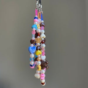teddy bear beaded charm strap • phone, bag, camera accessories • handmade keychain wristlet loop • colorful, kawaii, cute, kidcore, y2k, 90s