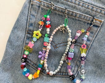 custom beaded phone charm • personalized color and style • handmade camera strap wristlet loop accessory
