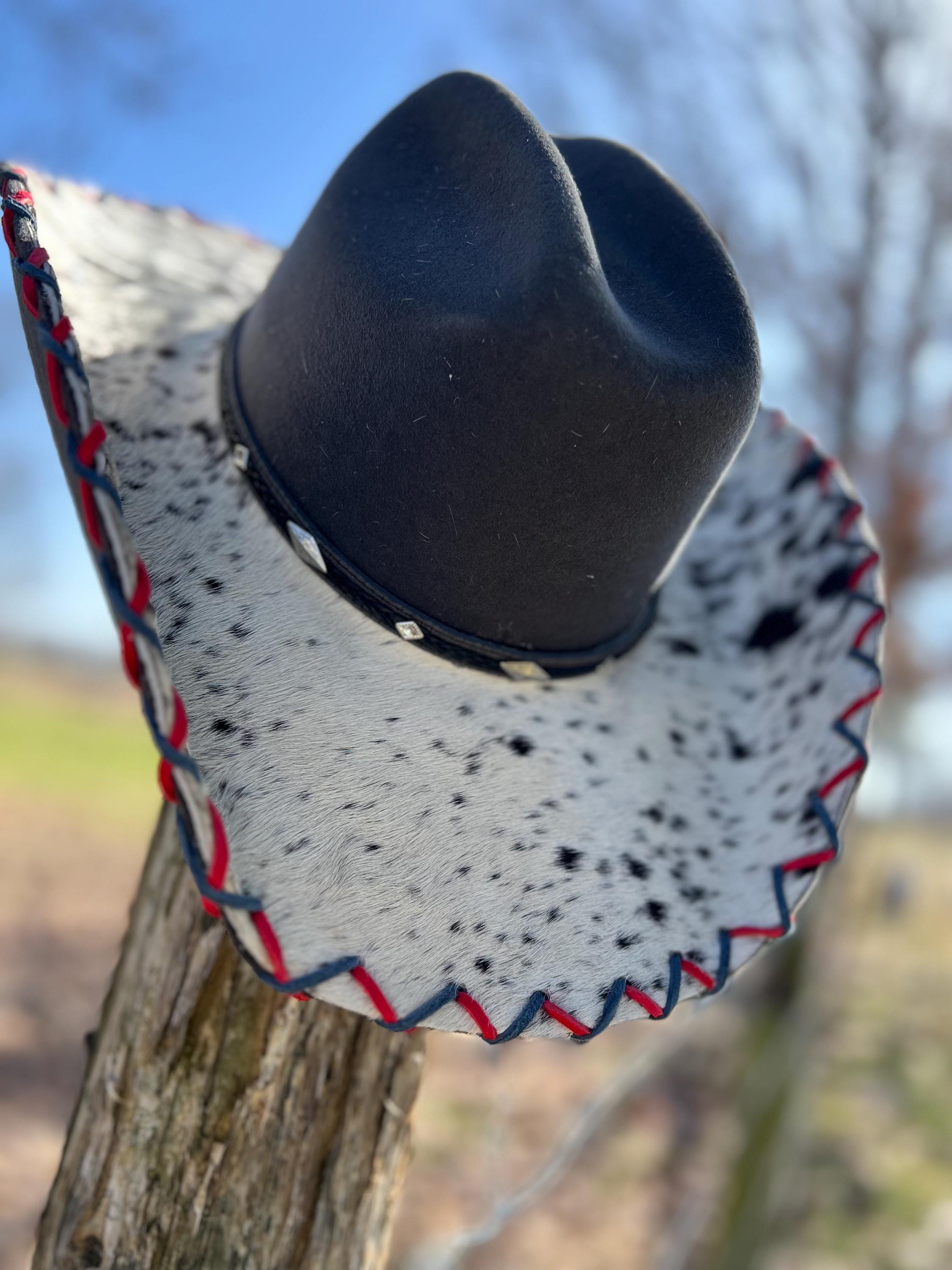 NWT Unique Spotted Cowhide Cowgirl Hat ! Cowhide Cowboy Hat - Etsy main image 2