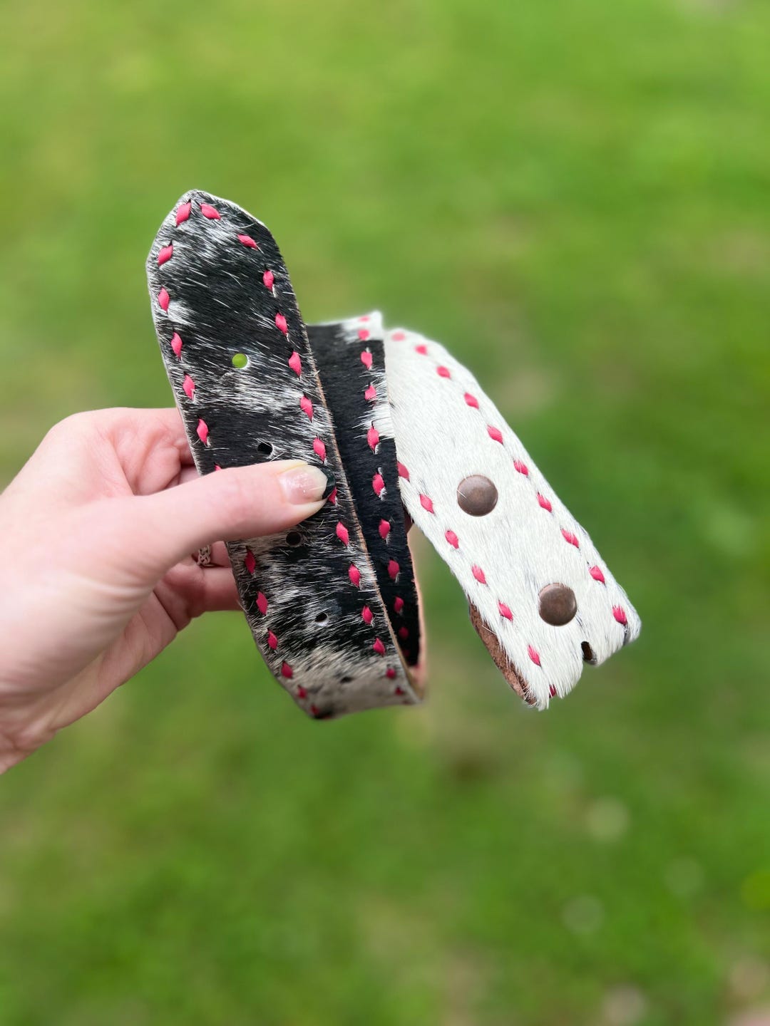 Hot Pink Buck Stitch Cowhide Leather Belt - Etsy