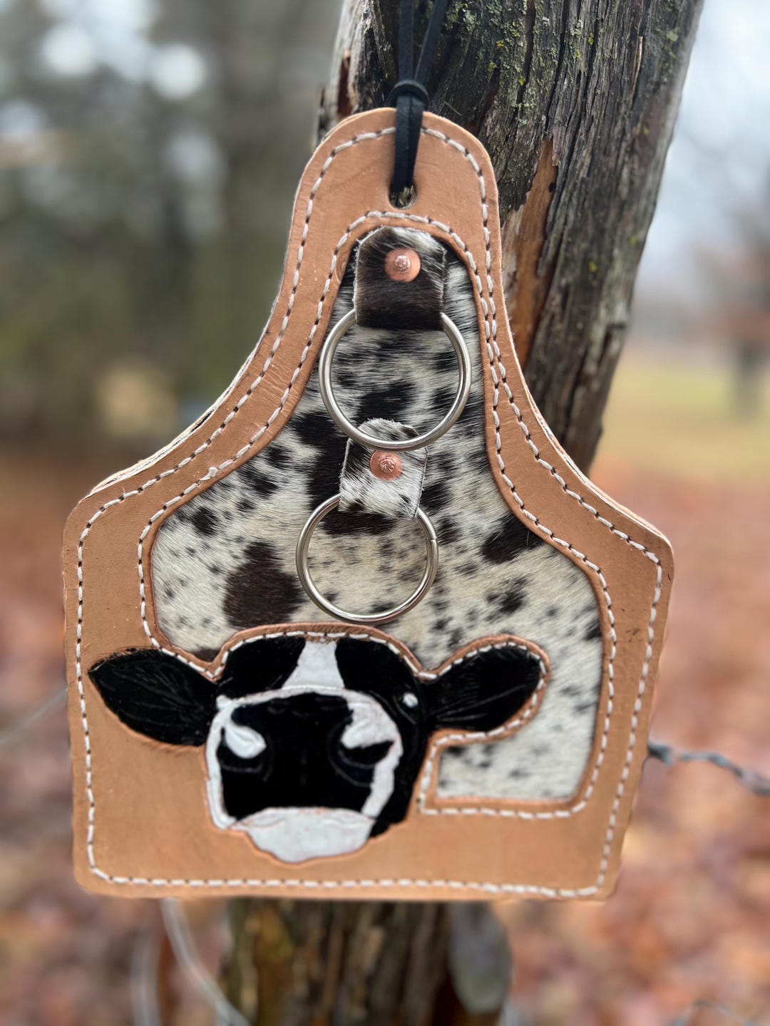 Cow Tag Wild Rag Holder With Cowhide - Etsy