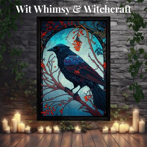 Stained Glass Style Winter Raven Painting | Printable Art Digital Download | Printable Wall Decor | Printable Wall Art | Art Prints