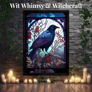 Stained Glass Style Spring Raven Painting | Printable Art Digital Download | Printable Wall Decor | Printable Wall Art | Art Prints