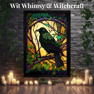 Stained Glass Style Summer Raven Painting | Printable Art Digital Download | Printable Wall Decor | Printable Wall Art | Art Prints