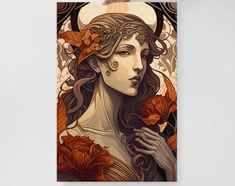 Thin canvas digital print art - Art Nouveau Goddess - Enchanting Art Nouveau Goddess Digital art - Elegant and Graceful Wall Art