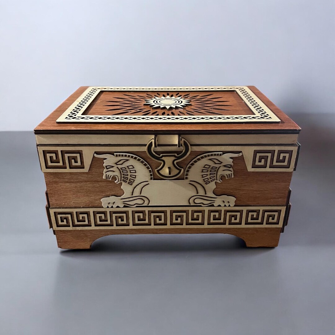 Laser Cut Wooden Jewelry Box, Aztec Sun & Lion Design - Etsy