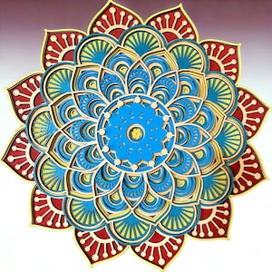 Mandala Lotus Flower 16-Inch Wall Art 3D Layered Wooden Artwork with Vibrant, Handcrafted Details