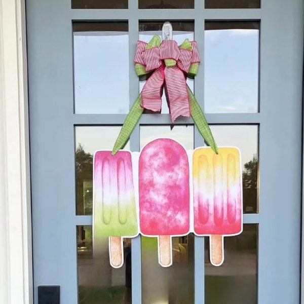 Frozen Treat Trio- Door Hanger (wreath, door art, yard art, summertime, pool party, lake house, beach house, summer decor, popsicle)