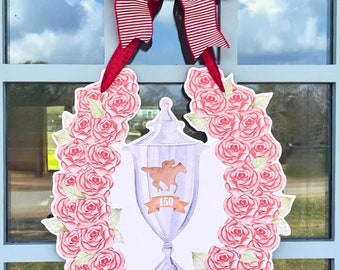 The Kentucky Derby 150th Race (Commemorative)- Door Hanger (Derby, Kentucky, Run for the Roses, horse race, rose wreath)