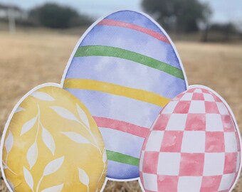 Watercolor Egg Trio- Pot/Garden Stakes (Easter, Grandmillenial, Watercolor, Yard Art)