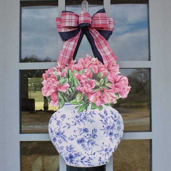 Door Hanger- Azaleas in Bloom (Masters Decor, Augusta, Spring Decor, Chinoiserie, Grandmillenial, Mothers Day)