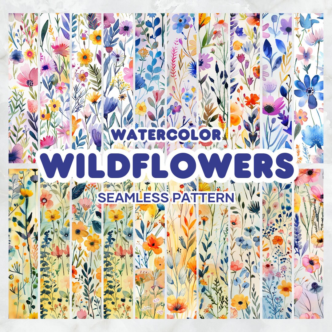 40 Watercolor Wildflowers Seamless Pattern - Digital Papers, Gift ...