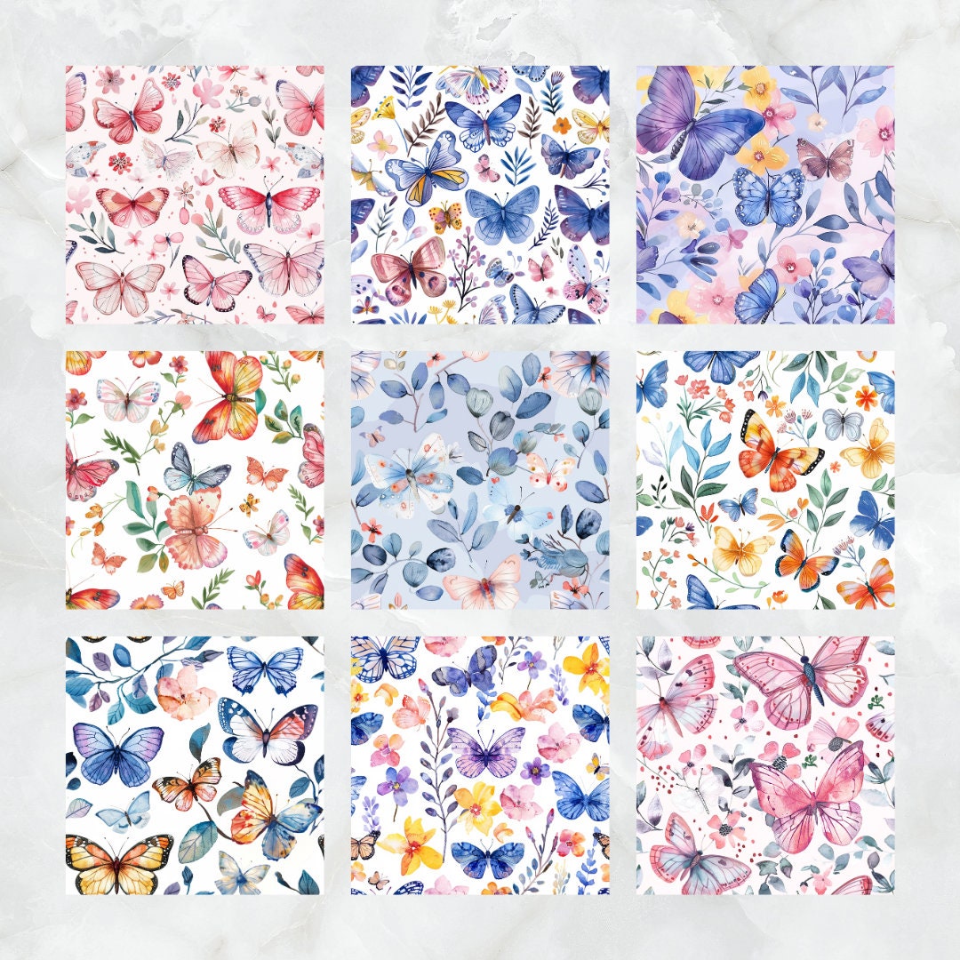 12 Watercolor Butterfly Seamless Pattern - Digital Papers, Gift ...