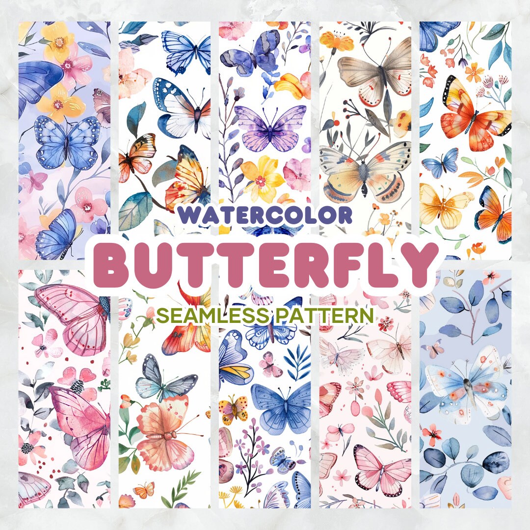 12 Watercolor Butterfly Seamless Pattern - Digital Papers, Gift ...