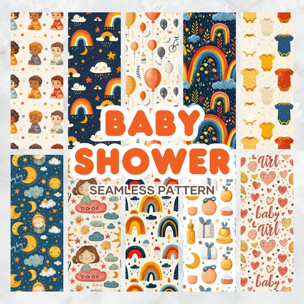 15 Baby Shower Seamless Pattern - Digital Papers, Gift Wrapping, Printing, Background Designs