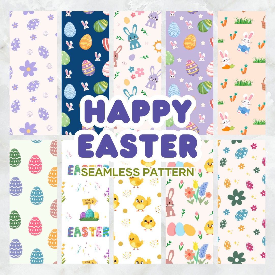 10 Easter Seamless Pattern - Digital Papers, Pastel Colors, Background ...