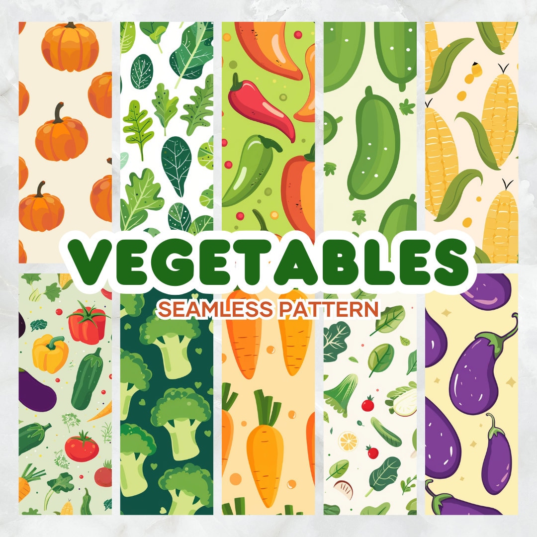 12 Vegetables Seamless Pattern - Digital Papers, Gift Wrapping ...