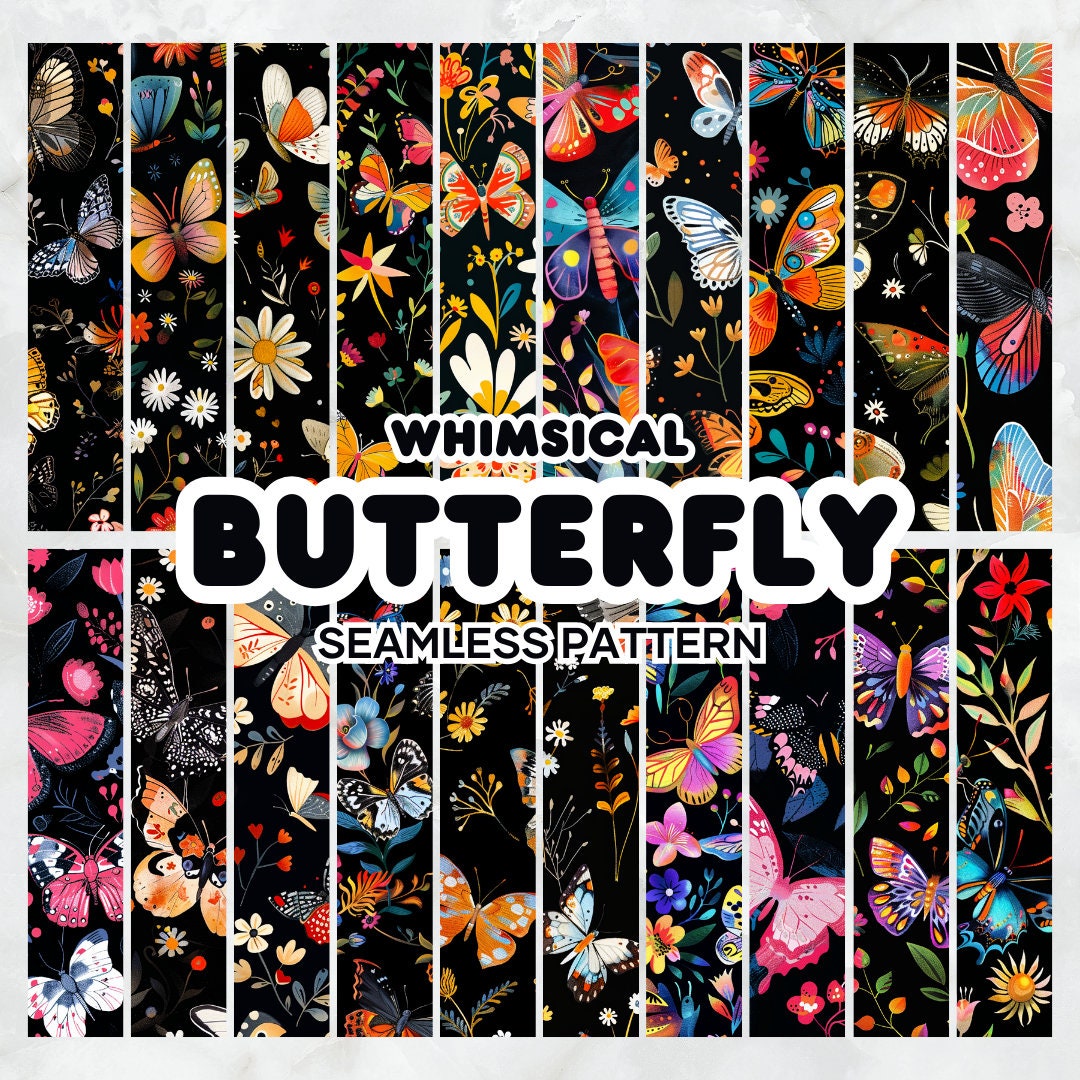 20 Whimsical Butterfly Seamless Pattern - Digital Papers, Gift Wrapping ...