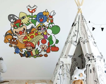 Mario-themed Room with Wall Decals, Murals, and Sticker Wallpaper