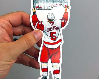 Nicklas Lidström Detroit Cup Champ Hockey Sticker | Hand-Drawn Art | Die-Cut & Waterproof