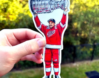 Steve Yzerman Championship Cup Sticker – Detroit Hockey Fan Art (2.78" x 6")