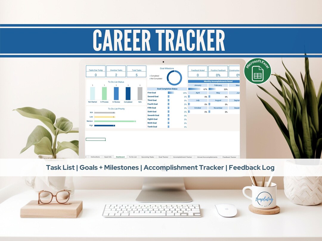 Career Planner and Tracker | Microsoft Excel | Brag Book | to Do List ...