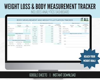 Body Measurement & Weight Loss Tracker | Google Sheets | Editable spreadsheet | Track daily, weekly, bi-weekly or monthly fluctuations