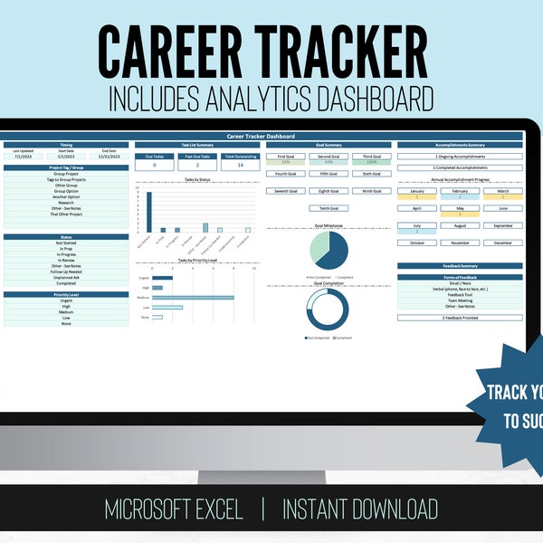 Career Planner and Tracker | Microsoft Excel | Brag Book | To Do List | Goal Tracker | Accomplishment Tracker | Feedback Tracker |