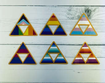PRIDE Zelda Triforce w/ PRIDE Flags Stickers - Vinyl Die-Cut Stickers - The Legend of Zelda - LGBTQ+ Pride Flags