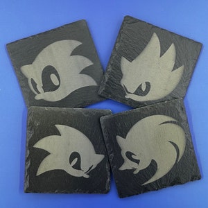 Sonic - Square Coasters - Laser Engraved Slate Coaster Set - Sonic the Hedgehog